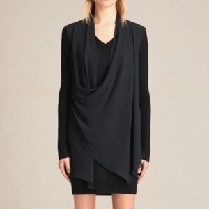 All Saints Drina V-Neck Merino Wool Long Sweater Mini Dress XS